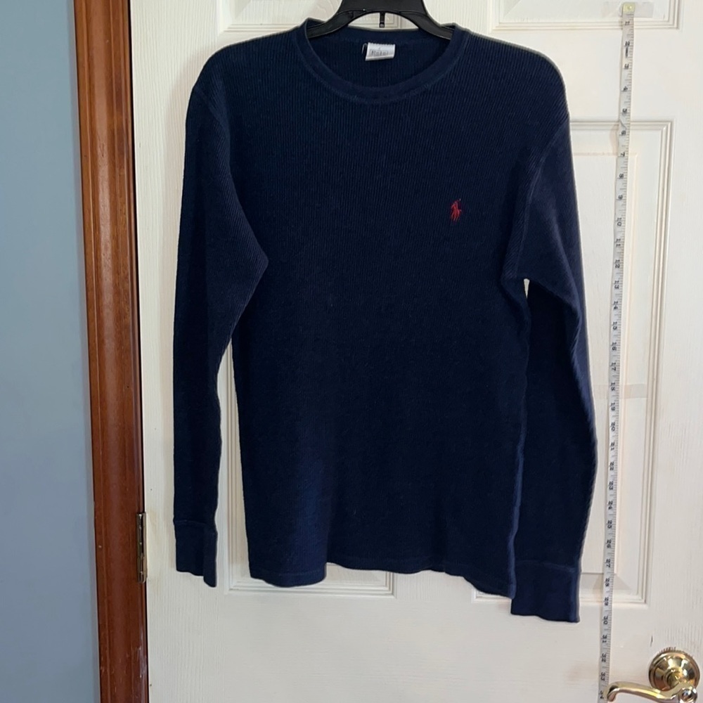 Polo Ralph Lauren-waffle knit night shirt. Navy blue with red detail. Size small - Picture 1 of 5